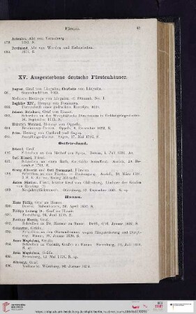 XV. Ausgestorbene deutsche Fürstenhäuser (Nr. 681 - 701)