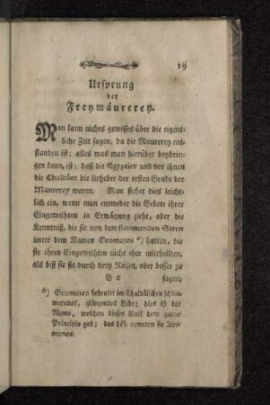 Ursprung der Freymäurerey.