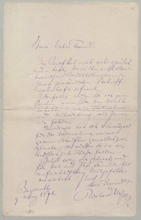Richard Wagner (1813-1883) Autographen: Brief von Richard Wagner an Ernst Wilhelm Fritzsch - BSB Autogr.Cim. Wagner, Richard.53