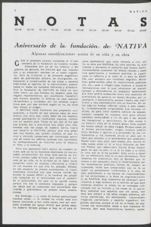 Notas - Aniversario de la fundación de "Nativa"