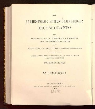 Katalog der anthropologischen Sammlung in der Anatomischen Anstalt der Universität Tübingen
