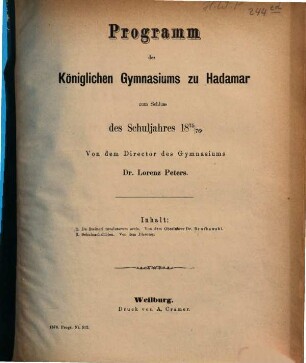 Programm des Königlichen Gymnasiums zu Hadamar : über das Schuljahr ..., 1875/76 (1876)