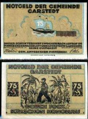 Garstedt 75 Pfennig, Notgeldserie
