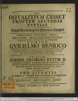 An Dotalitium Cesset Propter Secundas Nuptias : Dissertatione Inaugurali Iuridica ...