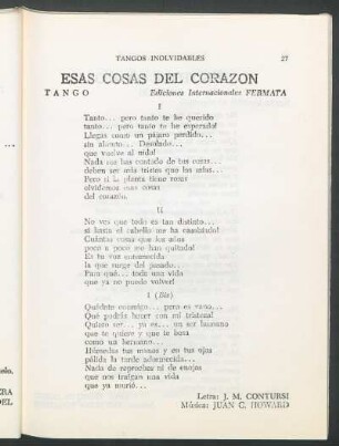 Esas cosas del corazón : Tango. Ediciones Internacionales Fermata