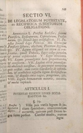Sectio VI. De Legislatorum Potestate, Et Reciproca Subditorum Obligatione.