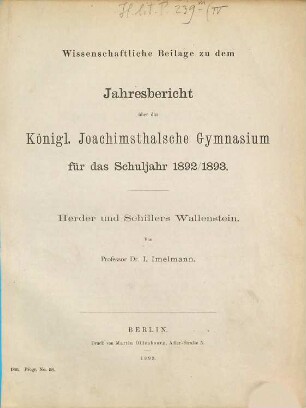 Herder und Schillers Wallenstein