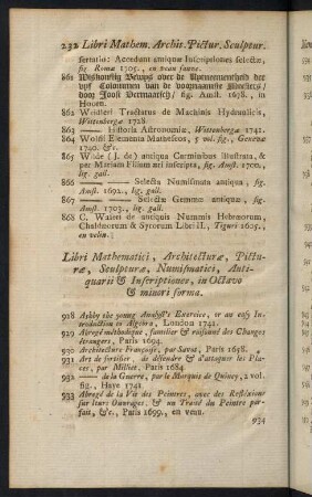 232-242, Libri Mathematici, Architecturae, Picturae, Sculpturae, Numismatici, Antiquarii & Inscriptiones, in Octavo & minori forma