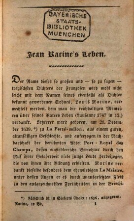 Racine's Sämmtliche Schauspiele, 1. Racine's Leben. Phädra
