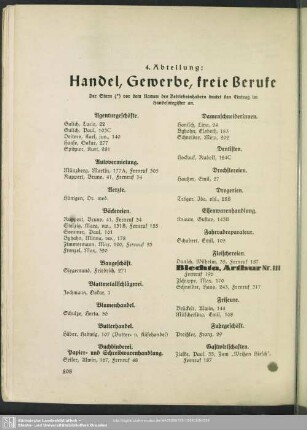 4. Abteilung. Berufsklassen und Gewerbebetriebe : 4. Abteilung. Handel, Gewerbe, freie Berufe
