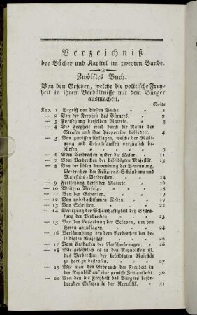 Verzeichniß´der Bücher und Kapitel im zweyten Bande.