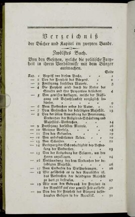 Verzeichniß´der Bücher und Kapitel im zweyten Bande.