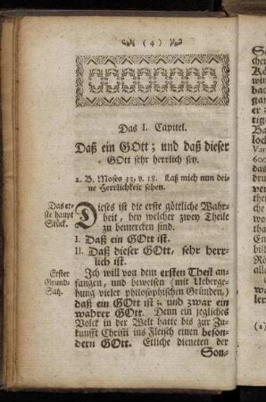 Das I. Capitel. Daß ein Gott; und daß dieser Gott sehr herrlich sey.