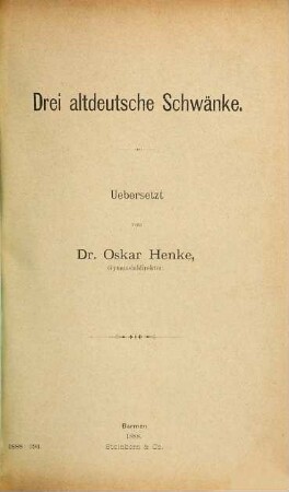 Drei altdeutsche Schwänke