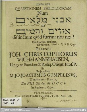[...] Questionem Philologicam Num ... ab ... distinctum quid fuerint nec ne?