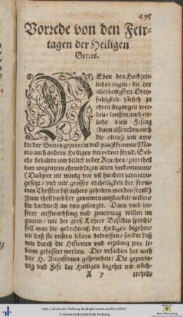 Vorrede von den Feirtagen der Heiligen Gottes