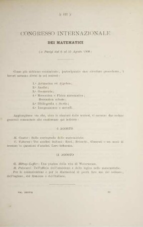 Congresso onternazionale dei matematici.