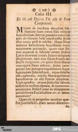 Casus III. Ex lib. 2di Decret. Tit. 2do de Foro Competente.