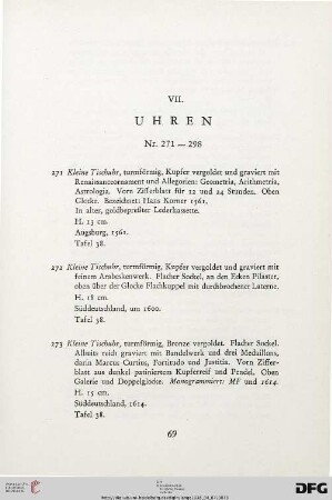VII. Uhren (Nr. 271-298)