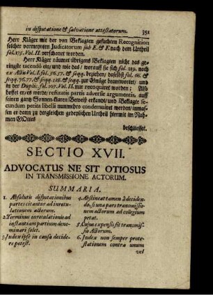 Sectio XVII. Advocatus Ne Sit Otiosus In Transmissione Actorum.