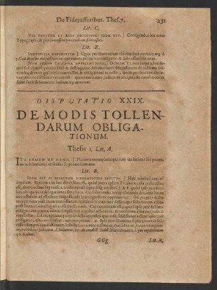 Disputatio XXIX. De Modis Tollendarum Obligationum