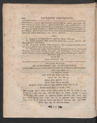 Applausus Praesidis Ad Pereximium Dn. Respondentem, ...