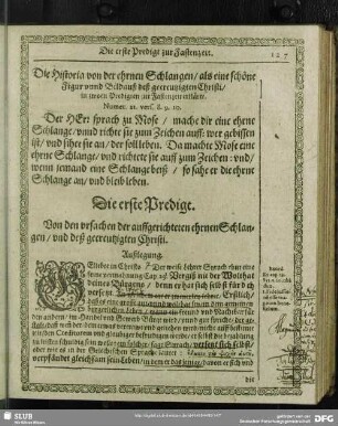 Die Historia von der ehrnen Schlangen, als eine schöne Figur unnd Bildnuß deß gecreutzigten Christi, in zwoen Predigten zur Fastenzeit erkläret