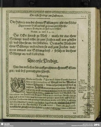 Die Historia von der ehrnen Schlangen, als eine schöne Figur unnd Bildnuß deß gecreutzigten Christi, in zwoen Predigten zur Fastenzeit erkläret