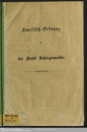 Feuerlösch-Ordnung für die Stadt Schirgiswalde