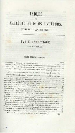 Table Analytique des Matières.