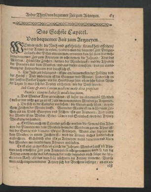 Das Sechste Capitel. Von bequemer Zeit zum Artzneyen.