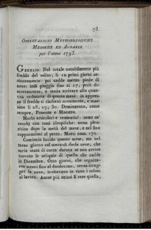 Osservazioni Meteorologiche Mediche ed Agrarie per l´anno 1793.