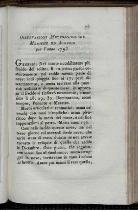 Osservazioni Meteorologiche Mediche ed Agrarie per l´anno 1793.