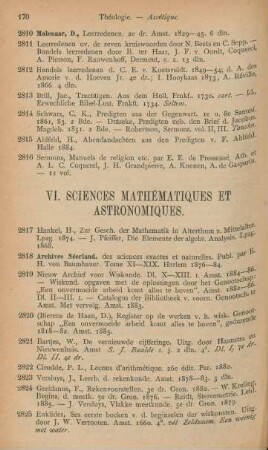 VI. Sciences mathématiques et astronomiques