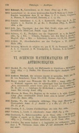 VI. Sciences mathématiques et astronomiques