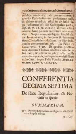 Conferentia Decima Septima De statu Regularium & Novitiis in specie