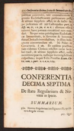 Conferentia Decima Septima De statu Regularium & Novitiis in specie