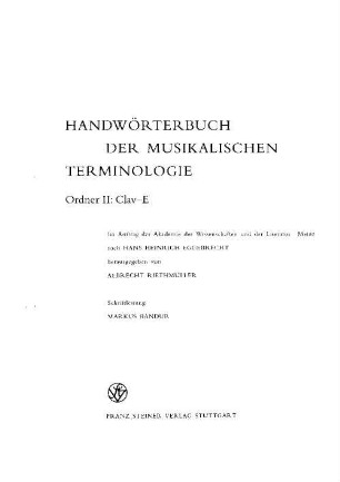 Handwörterbuch der musikalischen Terminologie, 2. Clav - E