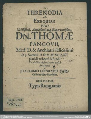 Threnodia ad exequias Thomae Pancovii