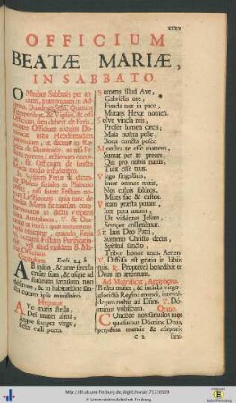 Officium Beatae Mariae, in Sabbato.
