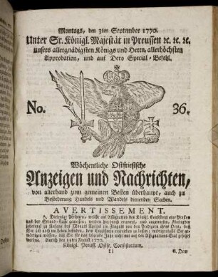 No. 36. Montags, den 3ten September 1770.
