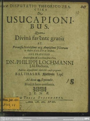 Disputatio Theorico-Practica De Usucapionibus