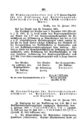 Stempelabgabe für Unterrichtserlaubnisscheine an Privatlehrer, Hauslehrer und Erzieher : [D. Öffentliches Volksschulwesen]