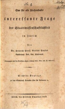 Eine für alle Kirchenfonds interessante Frage der Staatswissenschaftlichkeit in Zürich