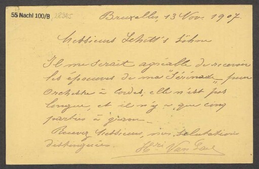 Brief an B. Schott's Söhne : 13.11.1907