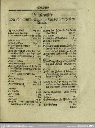 IV. Register Der fürnehmsten Sachn in dem vorhergehenden Wercke