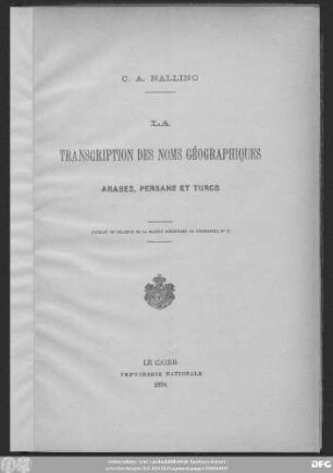 La transcription des noms géographiques arabes, persans et turcs