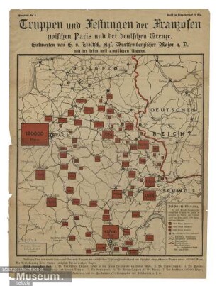 Truppen und Festungen der Franzosen zwischen Paris und der deutschen Grenze.