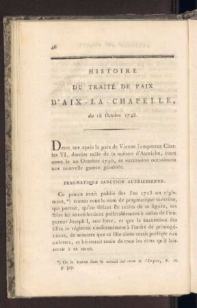 VI. Histoire du traité de paix D'Aix-La-Chapelle