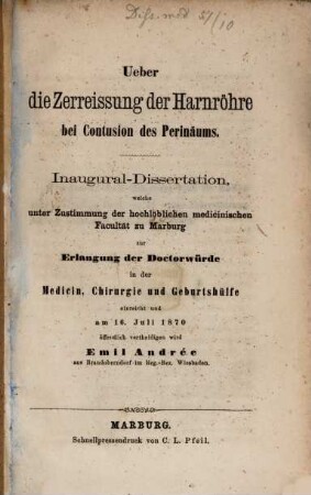 Über die Zerreissung der Harnröhre bei Contusion des Perinäums